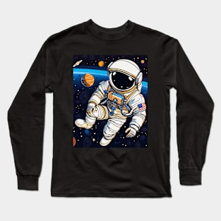 An astronaut floating in space surrounded by planets 3 Long Sleeve T-Shirt